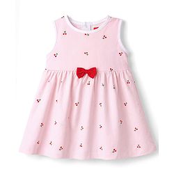 Babyhug Single Jersey Knit Frocks with Bloomer/Short Sleeveless Cherry Print Pink 0-0 Months