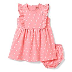 Babyhug Single Jersey Knit Flutter Sleeves Floral Printed Frock With Bloomer - Pink