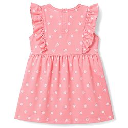 Babyhug Single Jersey Knit Flutter Sleeves Floral Printed Frock With Bloomer - Pink