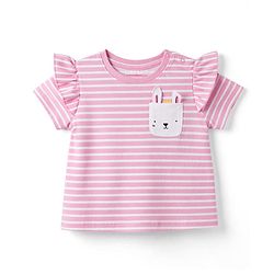 Babyhug Cotton Knit T-Shirt Half Sleeves Striped with Graphic Multi Color 6-9 Months