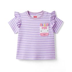 Babyhug Cotton Knit T-Shirt Half Sleeves Striped with Unicorn Graphic Multi Color 6-9 Months
