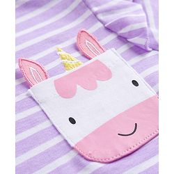 Babyhug Cotton Knit T-Shirt Half Sleeves Striped with Unicorn Graphic Multi Color 6-9 Months
