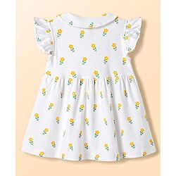 Babyhug Cotton Woven Frocks with Bloomer/Short Frill Sleeves Peter Pan Collar All Over Floral Print White Newborn