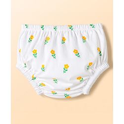 Babyhug Cotton Woven Frocks with Bloomer/Short Frill Sleeves Peter Pan Collar All Over Floral Print White Newborn
