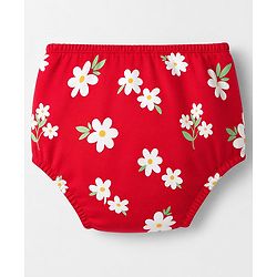 Babyhug Single Jersey Knit Half Sleeves Floral Printed Frock With Bloomer & Bow Applique - Red