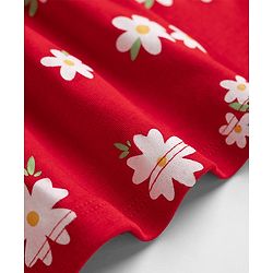 Babyhug Single Jersey Knit Half Sleeves Floral Printed Frock With Bloomer & Bow Applique - Red
