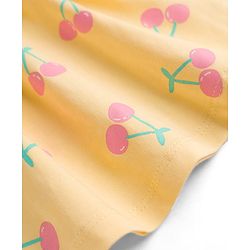 Babyhug Single Jersey Knit Sleeveless Cherry Printed Bow Applique Frock With Bloomer & Headband - Yellow