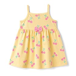 Babyhug Single Jersey Knit Sleeveless Cherry Printed Bow Applique Frock With Bloomer & Headband - Yellow
