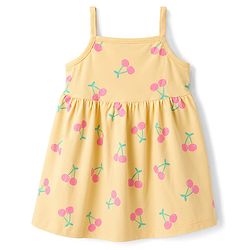 Babyhug Single Jersey Knit Sleeveless Cherry Printed Bow Applique Frock With Bloomer & Headband - Yellow