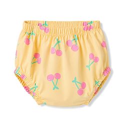 Babyhug Single Jersey Knit Sleeveless Cherry Printed Bow Applique Frock With Bloomer & Headband - Yellow