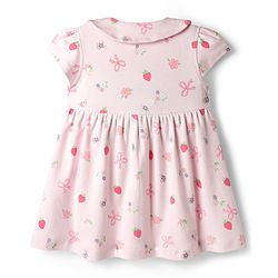 Babyhug Cotton Knit Frocks with Bloomer/Short Cap Sleeves Peter Pan Collar All Over Prints Pink Newborn