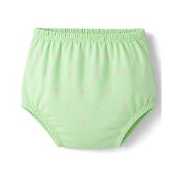 Babyhug Single Jersey Knit Half Sleeves Polka Dots Printed Frock With Bloomer & Cow Patch - Light Green