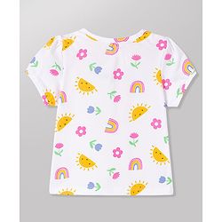 Babyhug 100% Cotton Knit Half Sleeves T-Shirt & Shorts Night Suit With Rainbow & Floral Print - White