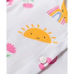 Babyhug 100% Cotton Knit Half Sleeves T-Shirt & Shorts Night Suit With Rainbow & Floral Print - White