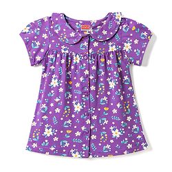 Babyhug 100% Cotton Knit Half Sleeves Peter Pan Collar Co Ord Shirt & Shorts Night Suit Floral Print - Lavender
