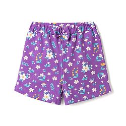 Babyhug 100% Cotton Knit Half Sleeves Peter Pan Collar Co Ord Shirt & Shorts Night Suit Floral Print - Lavender
