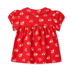 Babyhug Cotton Knit Half Sleeves Peter Pan Collared Top & Shorts Co-Ord Night Suit With Floral Print - Red