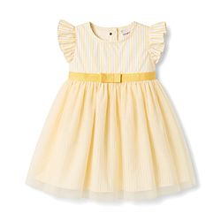 Babyhug Cotton Woven One Piece Dresses/Frocks with Ruffled Sleeves and Striped Pattern Orange 3-6 Months