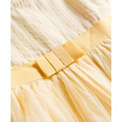 Babyhug Cotton Woven One Piece Dresses/Frocks with Ruffled Sleeves and Striped Pattern Orange 3-6 Months