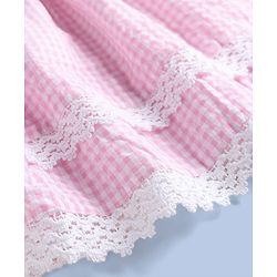 Babyhug Cotton Woven Sleeveless Checks One Piece Frock With Bow Applique & Lace Detailing - Pink