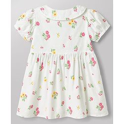 Babyhug Cotton Woven Half Puff Sleeves Floral Printed Frock With Peter Pan Collar - White