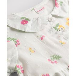 Babyhug Cotton Woven Half Puff Sleeves Floral Printed Frock With Peter Pan Collar - White