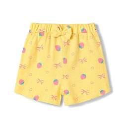 Babyhug Cotton Knit Half Sleeves Front Open Strawberry Printed Co-Ords Top & Shorts Night Suit - Yellow