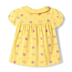 Babyhug Cotton Knit Half Sleeves Front Open Strawberry Printed Co-Ords Top & Shorts Night Suit - Yellow