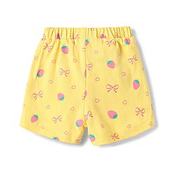 Babyhug Cotton Knit Half Sleeves Front Open Strawberry Printed Co-Ords Top & Shorts Night Suit - Yellow