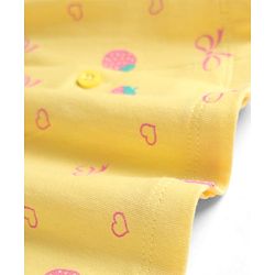 Babyhug Cotton Knit Half Sleeves Front Open Strawberry Printed Co-Ords Top & Shorts Night Suit - Yellow