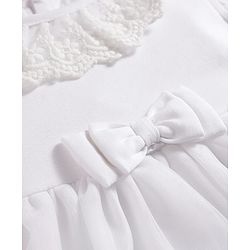 Babyhug Mesh Woven Sleeveless Frock Style Party Onesie with Floral Lace Detailing & Bow Applique - White