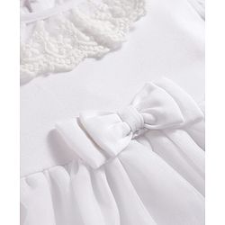 Babyhug Mesh Woven Sleeveless Frock Style Party Onesie with Floral Lace Detailing & Bow Applique - White