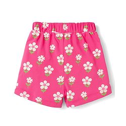 Babyhug 100% Cotton Knit Half Sleeves Top & Shorts Night Suit With Floral Print - Pink