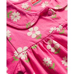 Babyhug 100% Cotton Knit Half Sleeves Top & Shorts Night Suit With Floral Print - Pink