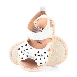 Cute Walk by Babyhug Velcro Closure Booties With Bow Applique & Polka Dots Print - White