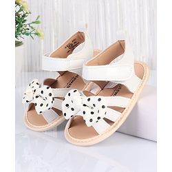 Cute Walk by Babyhug Velcro Closure Booties With Bow Applique & Polka Dots Print - White