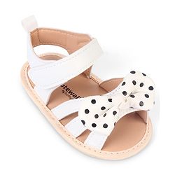 Cute Walk by Babyhug Velcro Closure Booties With Bow Applique & Polka Dots Print - White