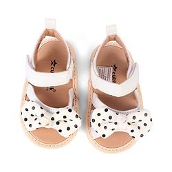 Cute Walk by Babyhug Velcro Closure Booties With Bow Applique & Polka Dots Print - White