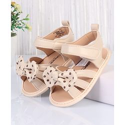 Cute Walk by Babyhug Velcro Closure Booties With Bow Applique & Polka Dots Print - White