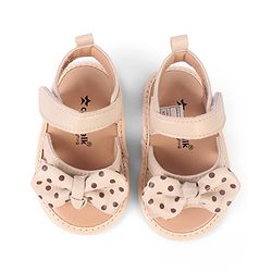 Cute Walk by Babyhug Velcro Closure Booties With Bow Applique & Polka Dots Print - White