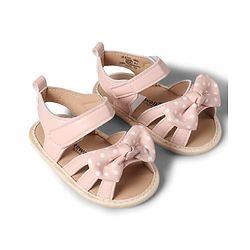 Cute Walk by Babyhug Velcro Closure Booties With Bow Applique & Polka Dots Print - White