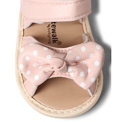 Cute Walk by Babyhug Velcro Closure Booties With Bow Applique & Polka Dots Print - White