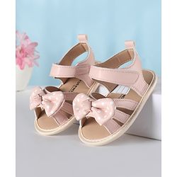 Cute Walk by Babyhug Velcro Closure Booties With Bow Applique & Polka Dots Print - White