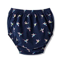 Babyhug Single Jersey Knit Half Sleeves Frock with Bird Print & Bloomer - Navy Blue
