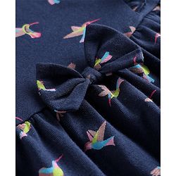 Babyhug Single Jersey Knit Half Sleeves Frock with Bird Print & Bloomer - Navy Blue