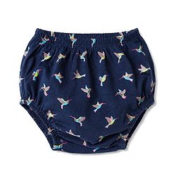 Babyhug Single Jersey Knit Half Sleeves Frock with Bird Print & Bloomer - Navy Blue