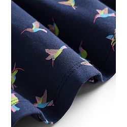 Babyhug Single Jersey Knit Half Sleeves Frock with Bird Print & Bloomer - Navy Blue