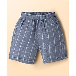 Babyhug Cotton Knit Half Sleeves T-Shirt & Shorts With Attached Checks Waistcoat & Bow - Blue