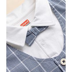 Babyhug Cotton Knit Half Sleeves T-Shirt & Shorts With Attached Checks Waistcoat & Bow - Blue