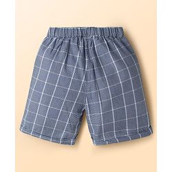 Babyhug Cotton Knit Half Sleeves T-Shirt & Shorts With Attached Checks Waistcoat & Bow - Blue